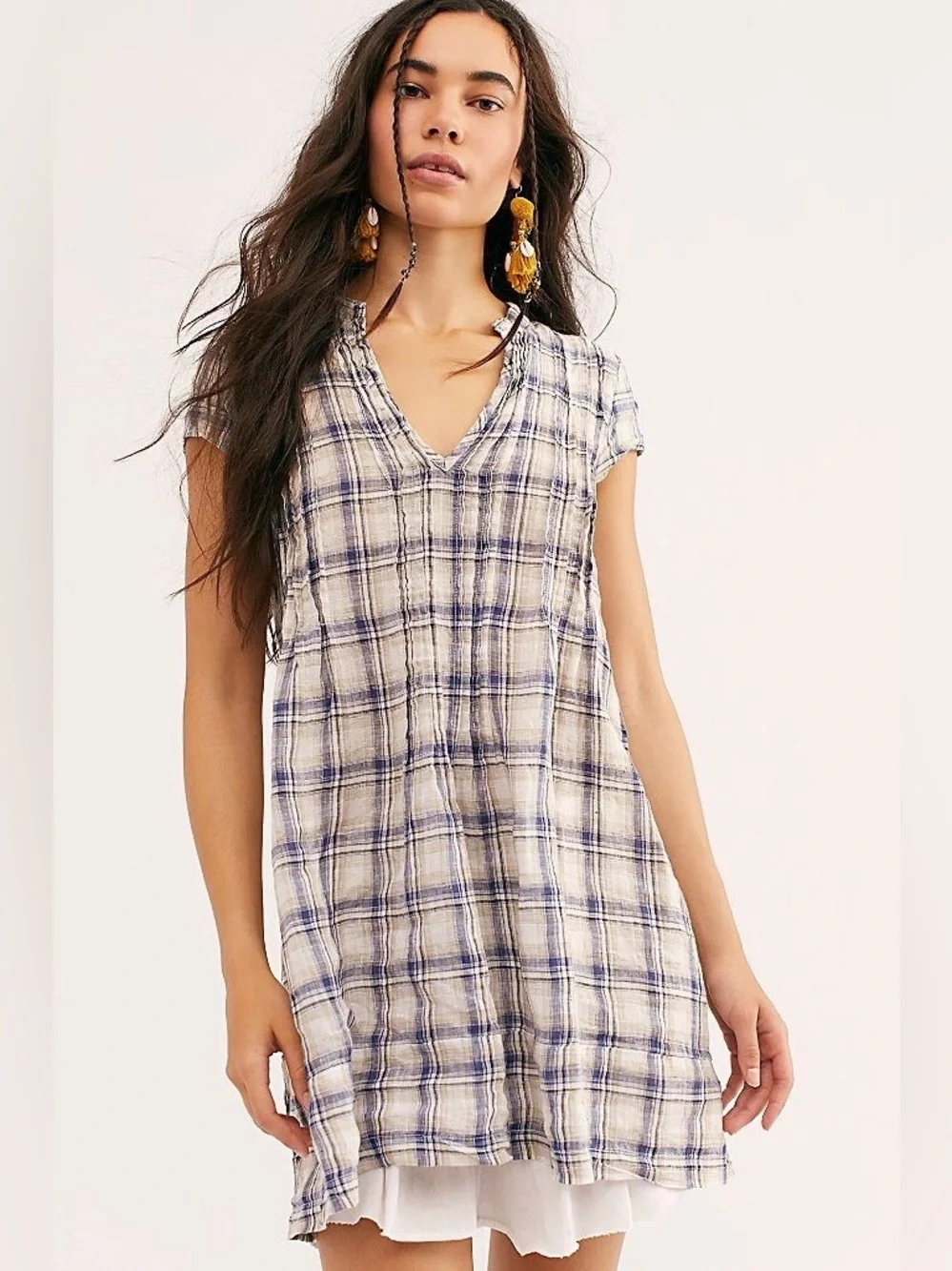 Free People CP Shades plaid river tunic linen mini dress (121)